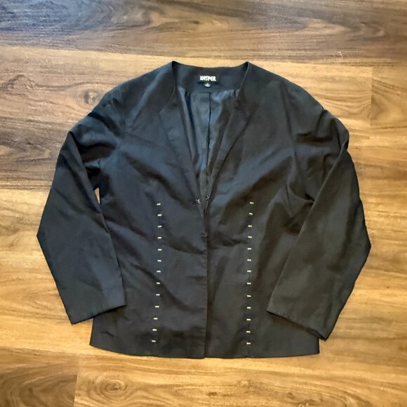 Kasper Black Linen Blend Blazer Jacket Women’s Size 14 Lightweight Career - Picture 1 of 9